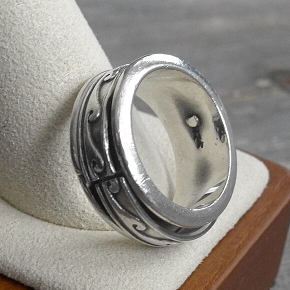 Sterling Silver Wave Spinner Ring sz 7 Solid 10.33g Chunky Stamped 925 Vintage - Picture 2 of 12